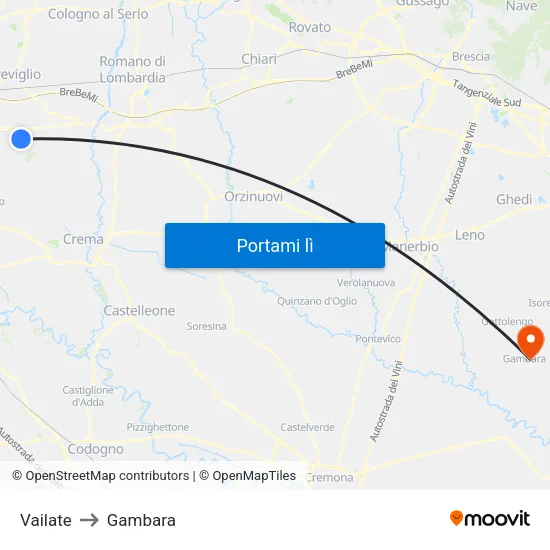 Vailate to Gambara map