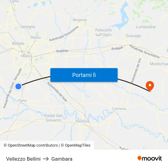 Vellezzo Bellini to Gambara map