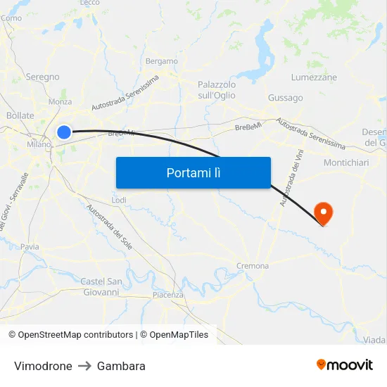 Vimodrone to Gambara map