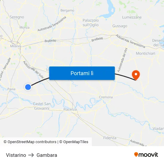 Vistarino to Gambara map