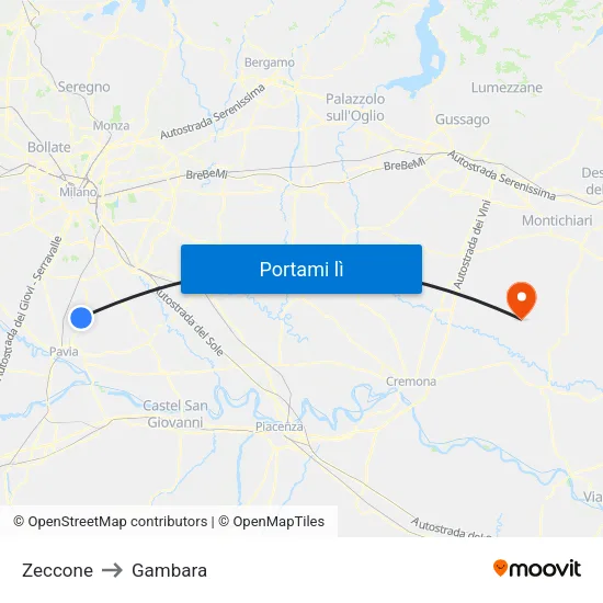 Zeccone to Gambara map