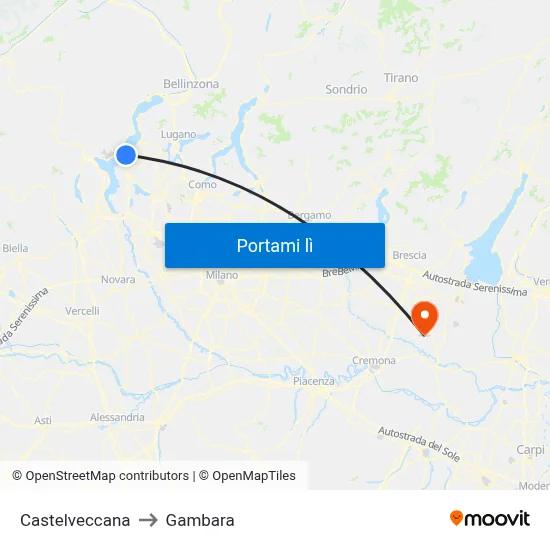 Castelveccana to Gambara map