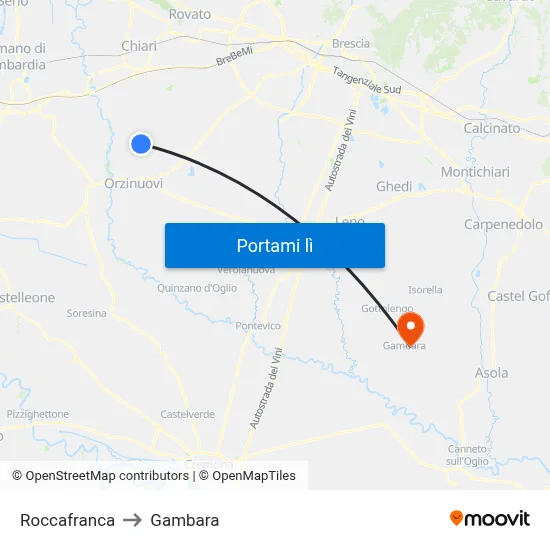 Roccafranca to Gambara map