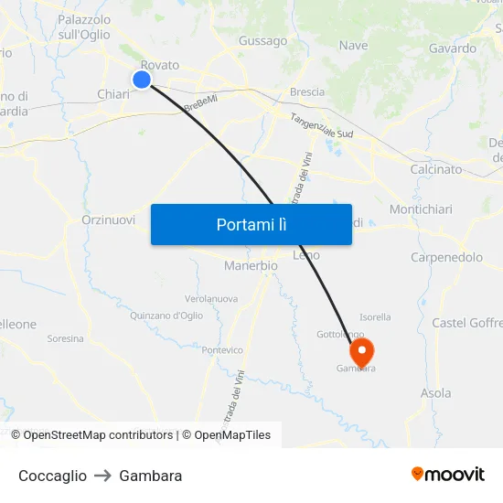 Coccaglio to Gambara map