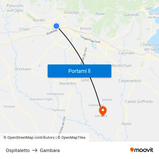 Ospitaletto to Gambara map