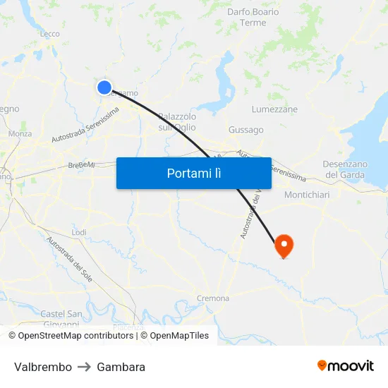Valbrembo to Gambara map