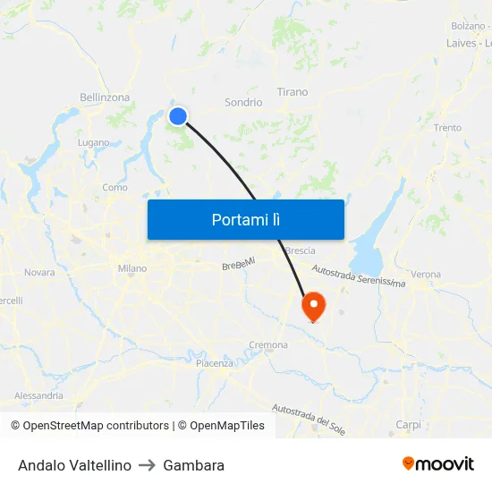Andalo Valtellino to Gambara map