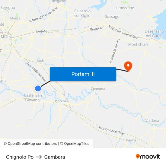 Chignolo Po to Gambara map