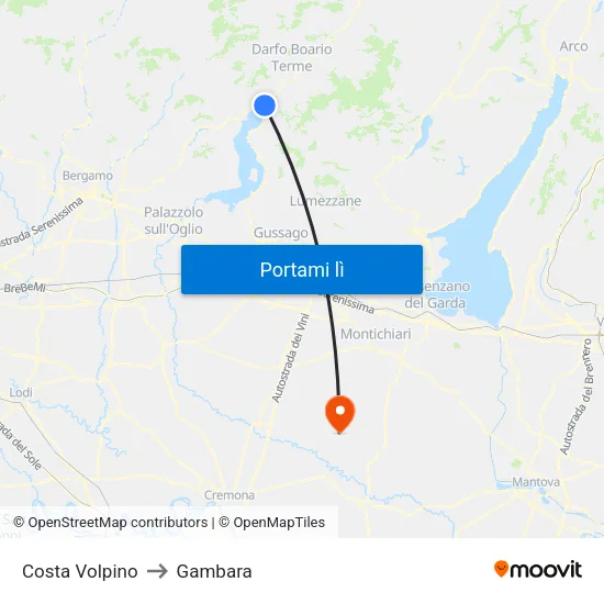 Costa Volpino to Gambara map