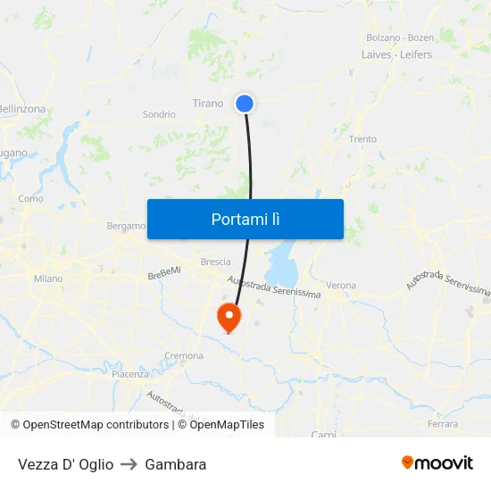 Vezza D' Oglio to Gambara map