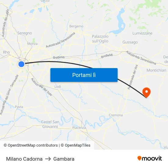 Milano Cadorna to Gambara map