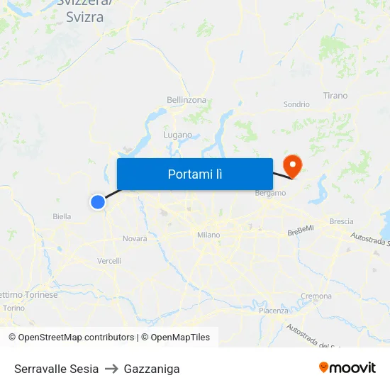 Serravalle Sesia to Gazzaniga map