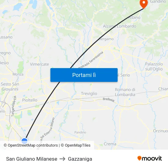 San Giuliano Milanese to Gazzaniga map
