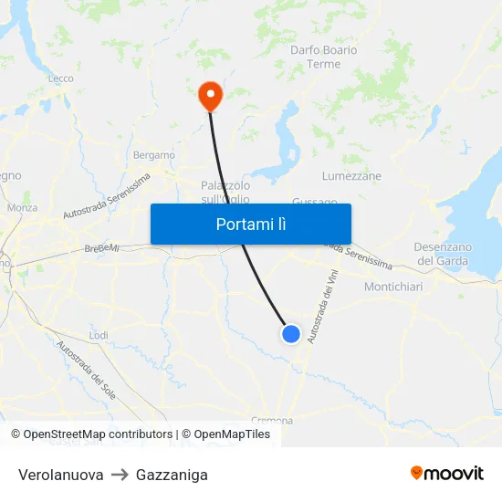 Verolanuova to Gazzaniga map