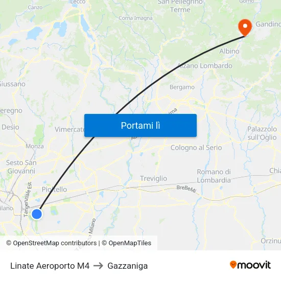 Linate Aeroporto M4 to Gazzaniga map
