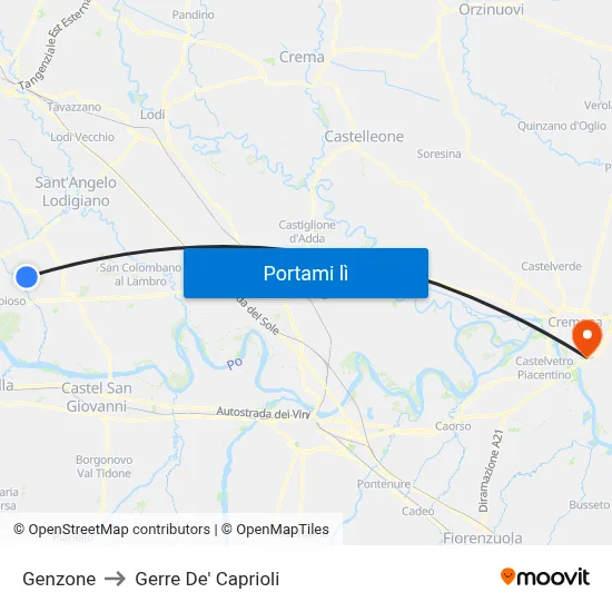Genzone to Gerre De' Caprioli map