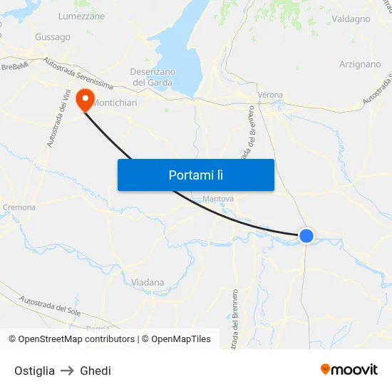 Ostiglia to Ghedi map