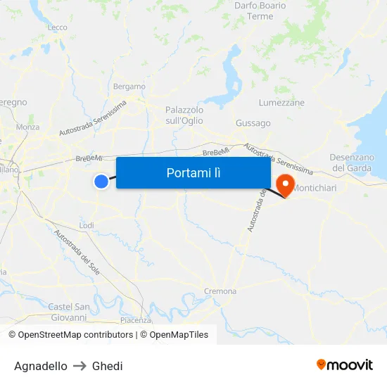 Agnadello to Ghedi map