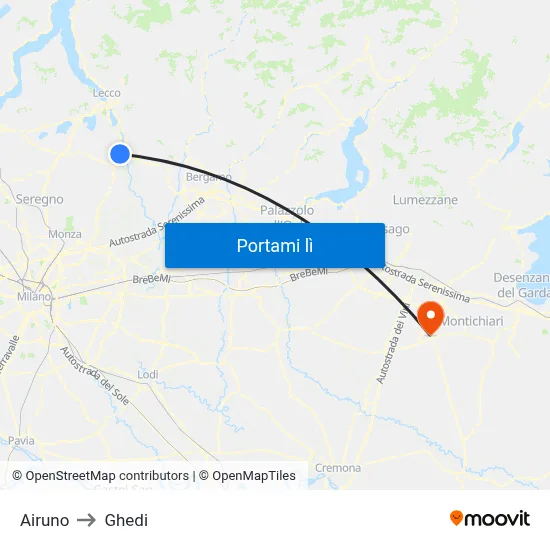 Airuno to Ghedi map