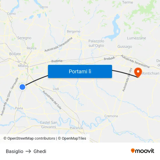 Basiglio to Ghedi map