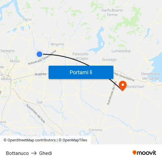 Bottanuco to Ghedi map