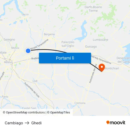 Cambiago to Ghedi map