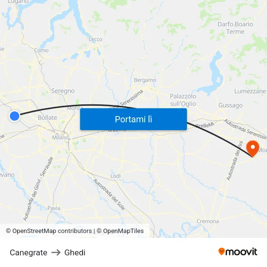 Canegrate to Ghedi map