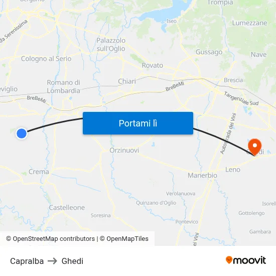 Capralba to Ghedi map