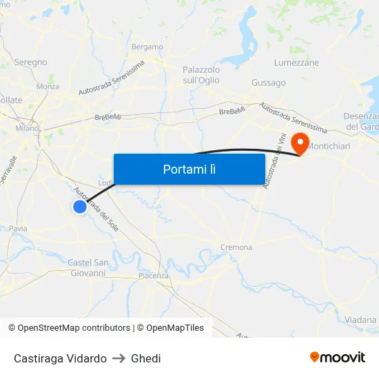 Castiraga Vidardo to Ghedi map