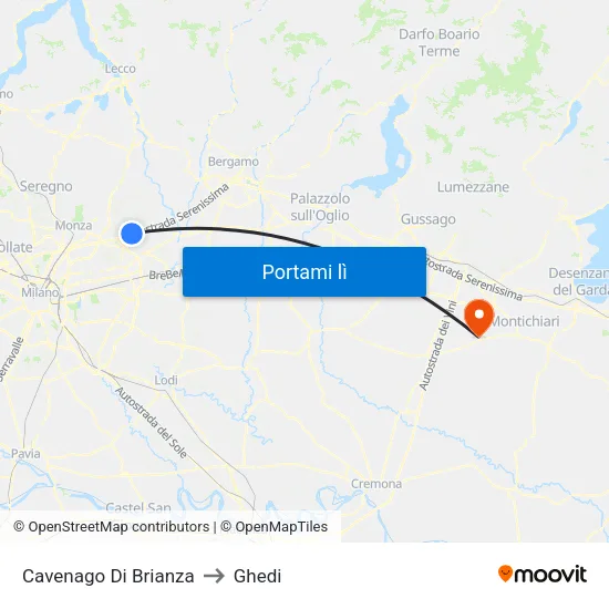 Cavenago Di Brianza to Ghedi map