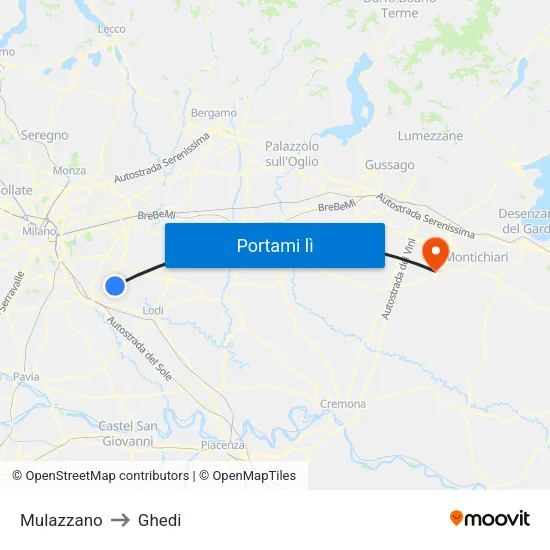 Mulazzano to Ghedi map