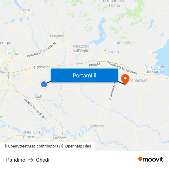 Pandino to Ghedi map