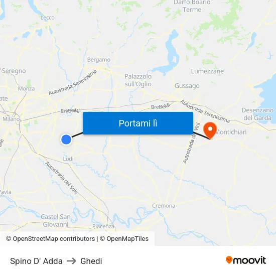 Spino D' Adda to Ghedi map