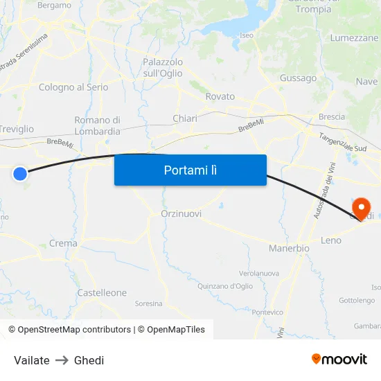 Vailate to Ghedi map