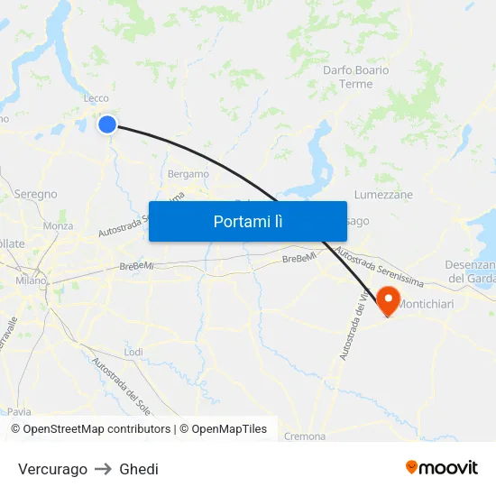 Vercurago to Ghedi map