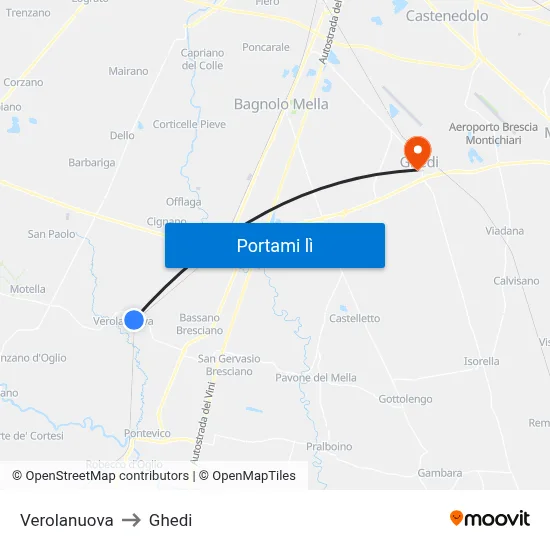 Verolanuova to Ghedi map
