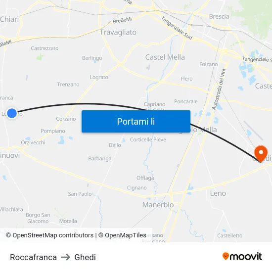 Roccafranca to Ghedi map