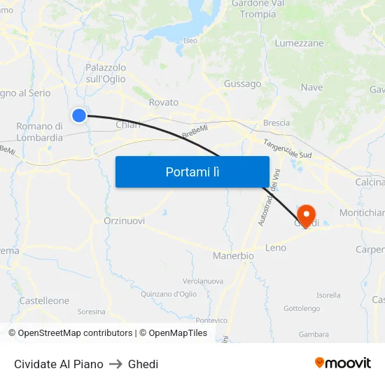 Cividate Al Piano to Ghedi map
