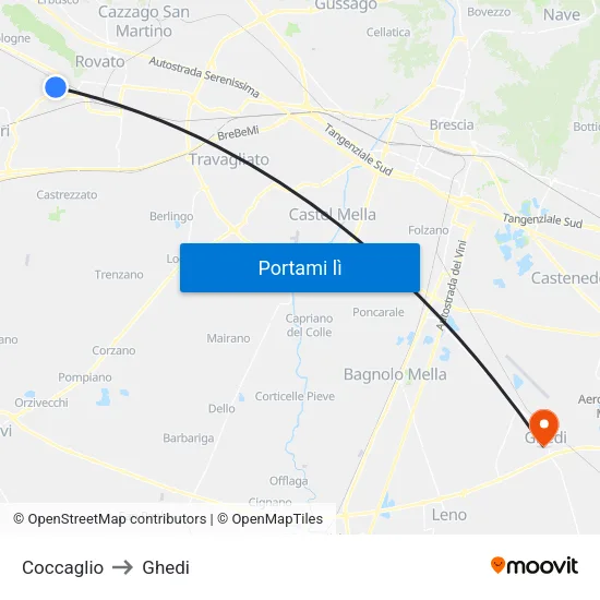 Coccaglio to Ghedi map