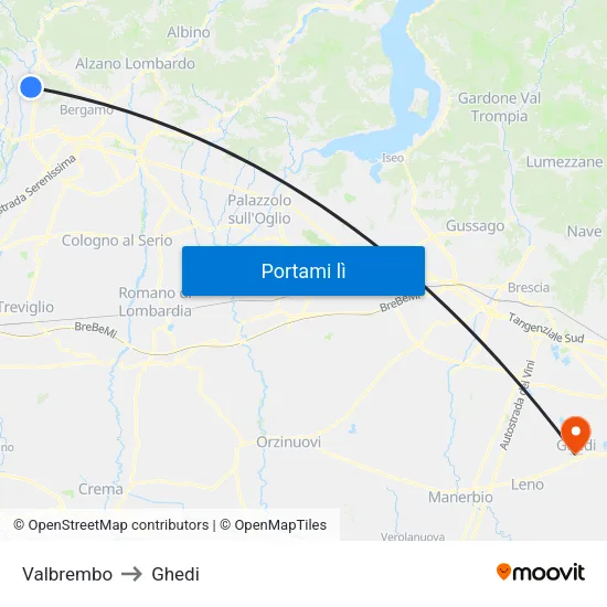 Valbrembo to Ghedi map