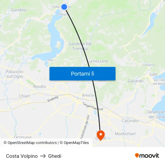 Costa Volpino to Ghedi map
