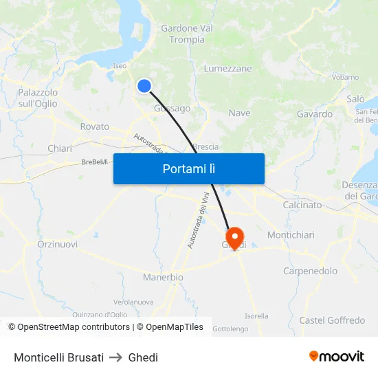 Monticelli Brusati to Ghedi map