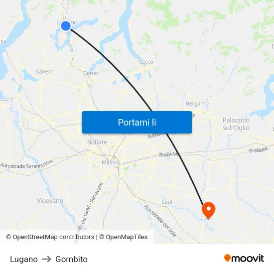 Lugano to Gombito map
