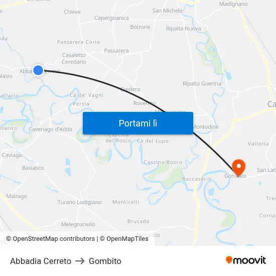 Abbadia Cerreto to Gombito map