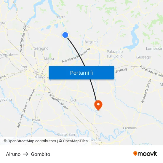 Airuno to Gombito map