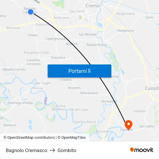 Bagnolo Cremasco to Gombito map