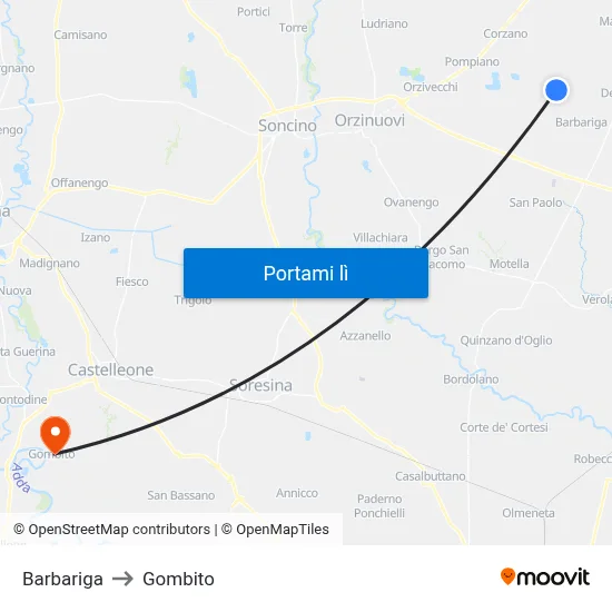 Barbariga to Gombito map