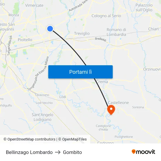 Bellinzago Lombardo to Gombito map
