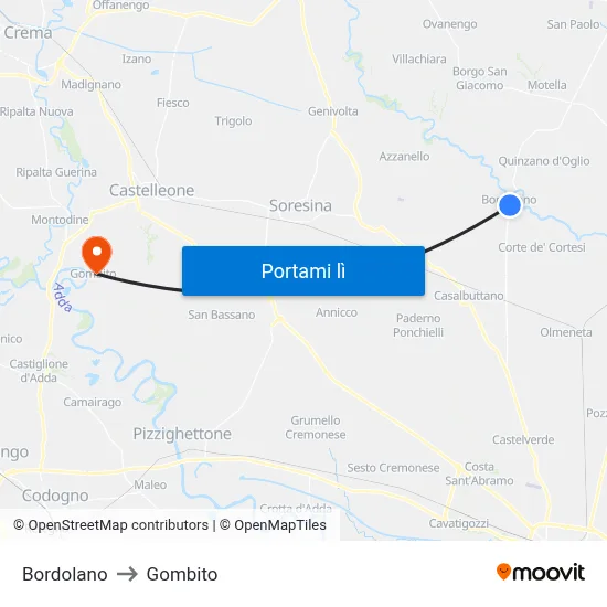 Bordolano to Gombito map