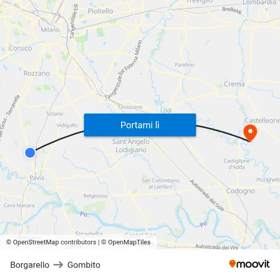 Borgarello to Gombito map